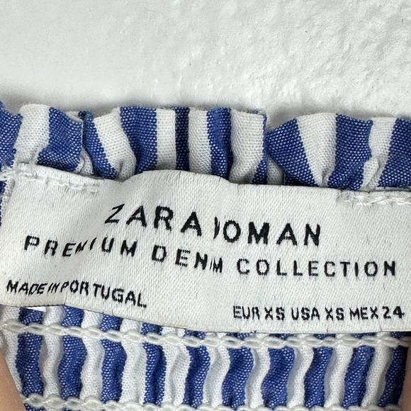 SOLD Zara babydoll Mini Dress flare bell sleeves Striped Off Shoulder Smocked XS - Picture 6 of 9